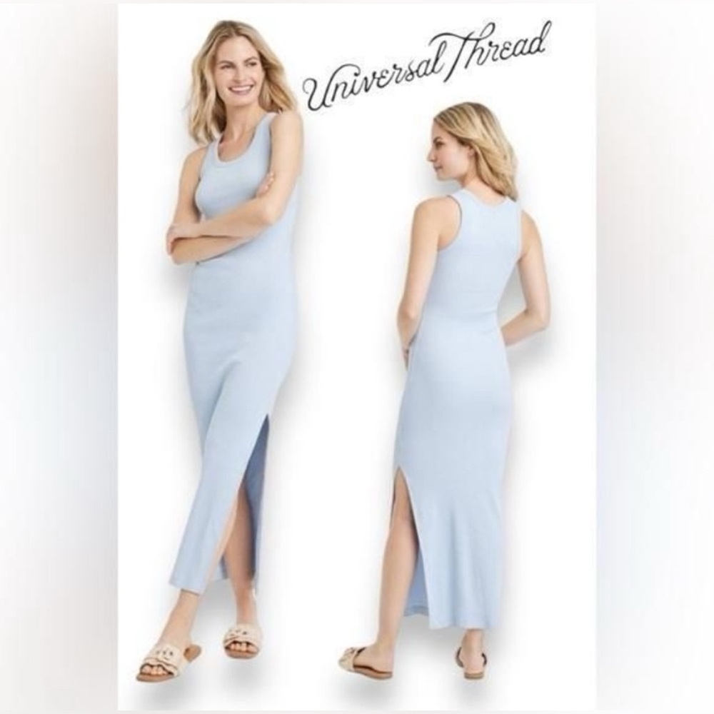 Universal Thread ribbed maxi dress | Soft Blue | Bodycon | slit skirt | Size L